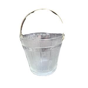 Vintage Glass Ice Bucket with a Hammered Metal Handle and Wooden Bucket Design